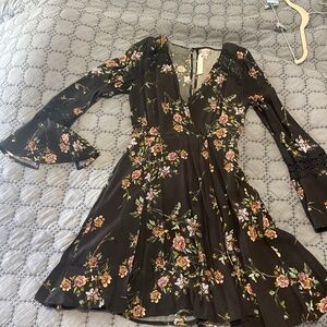 Black dress with pink roses